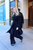 Ivanka Inspired Notched Collar Mid-Length Coat in Navy