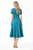 Crew Neck A-Line Dress with Flared Slit Skirt in Teal