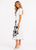 Puffed Shoulder Tulip Motif Fit-and-Flare Midi Dress