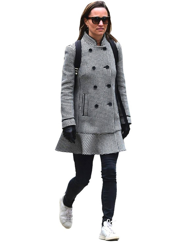 Chic Houndstooth Caban Coat with Frill Hem Detail