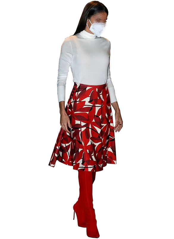 Turtleneck Knit Top with Abstract High Waist Skirt Set