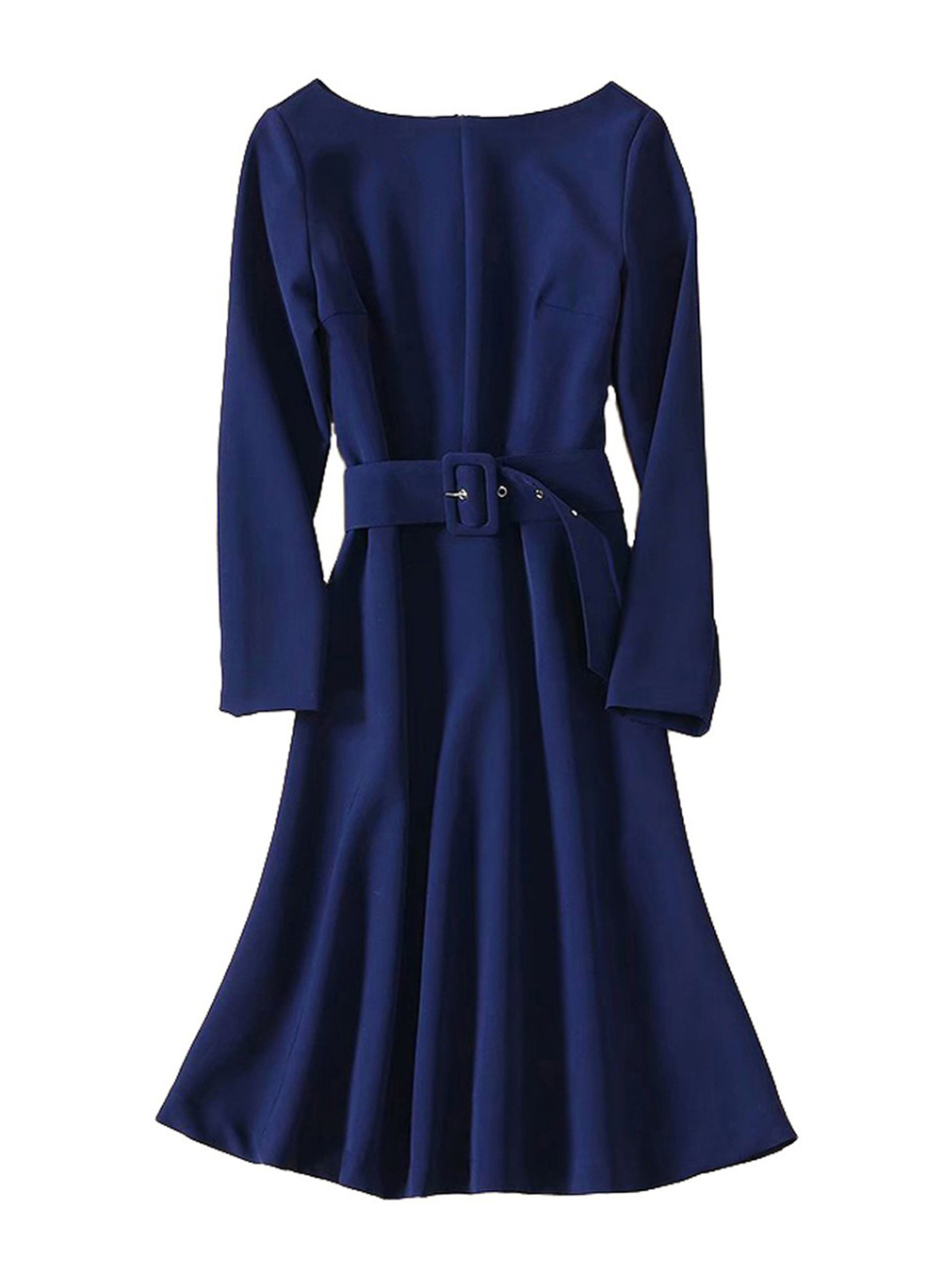 Blue Abstract Printed Round Neck Flared Sleeve Tiered A-Line Dress