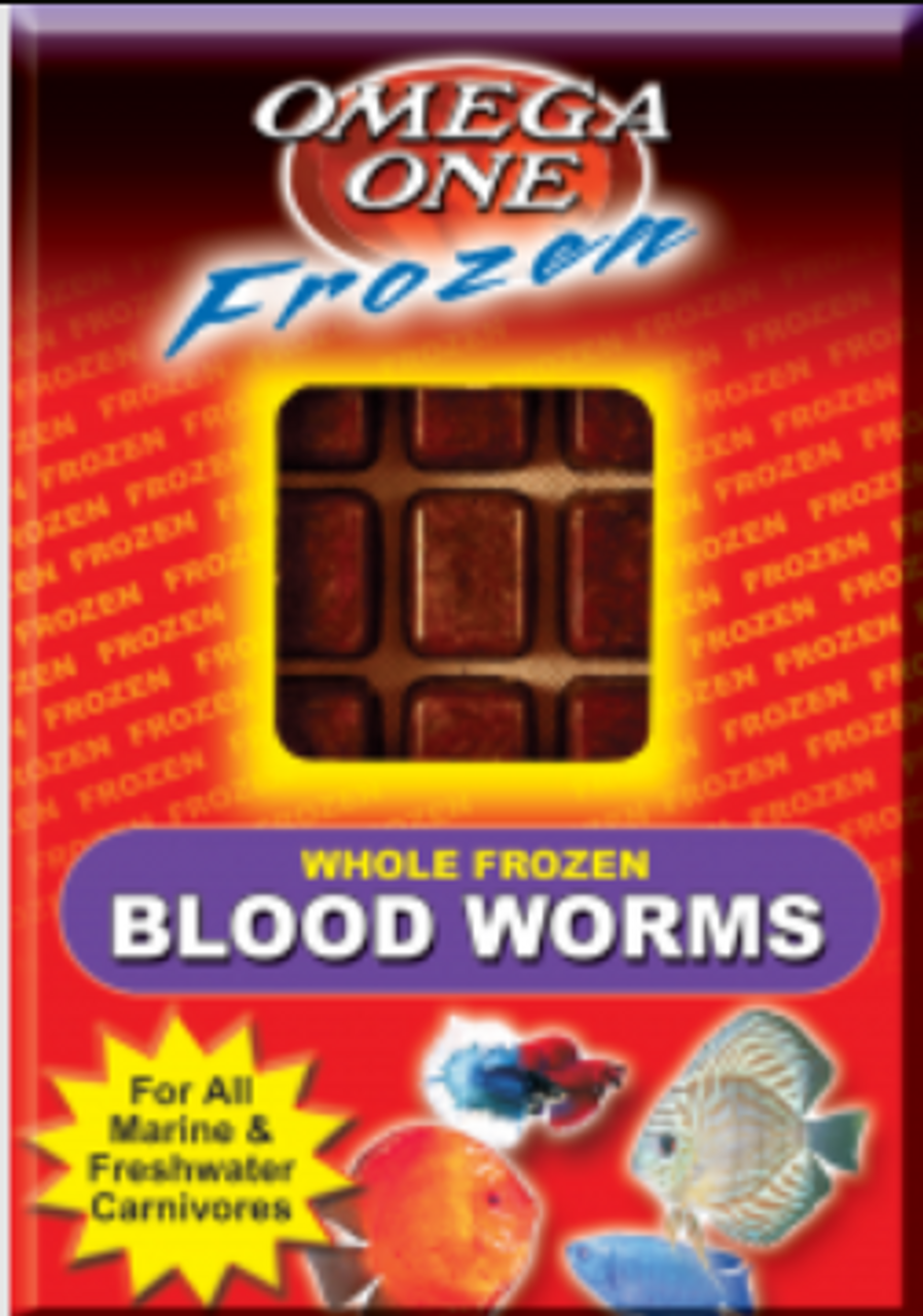 Omega One Frozen Blood Worms Cube Pack 3.5 oz - Chow Hound Pet Supplies