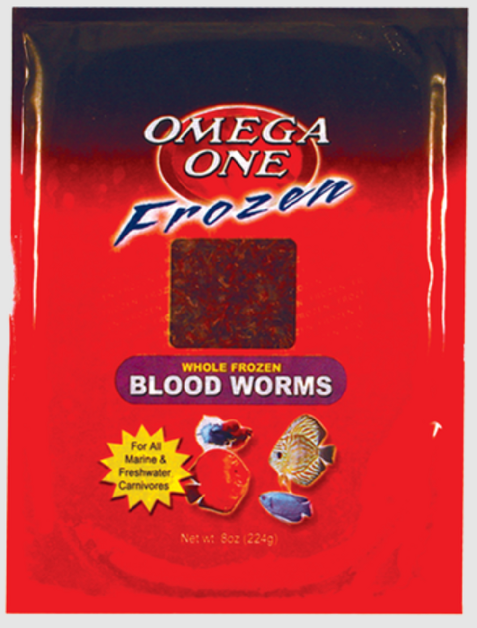 Omega One Frozen Blood Worms Flat Pack 16 oz - Chow Hound Pet Supplies