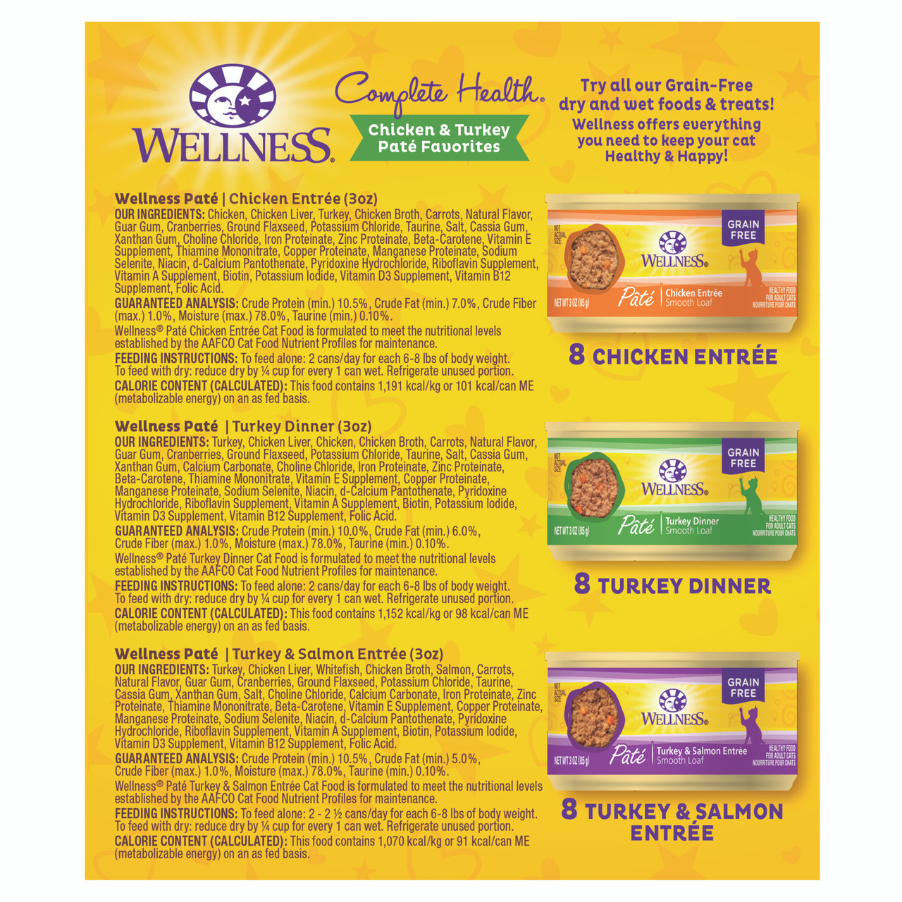 Wellness Complete Health Chicken & Turkey Pate Wet Cat Food Variety Pack 12 ct Chow Hound Pet