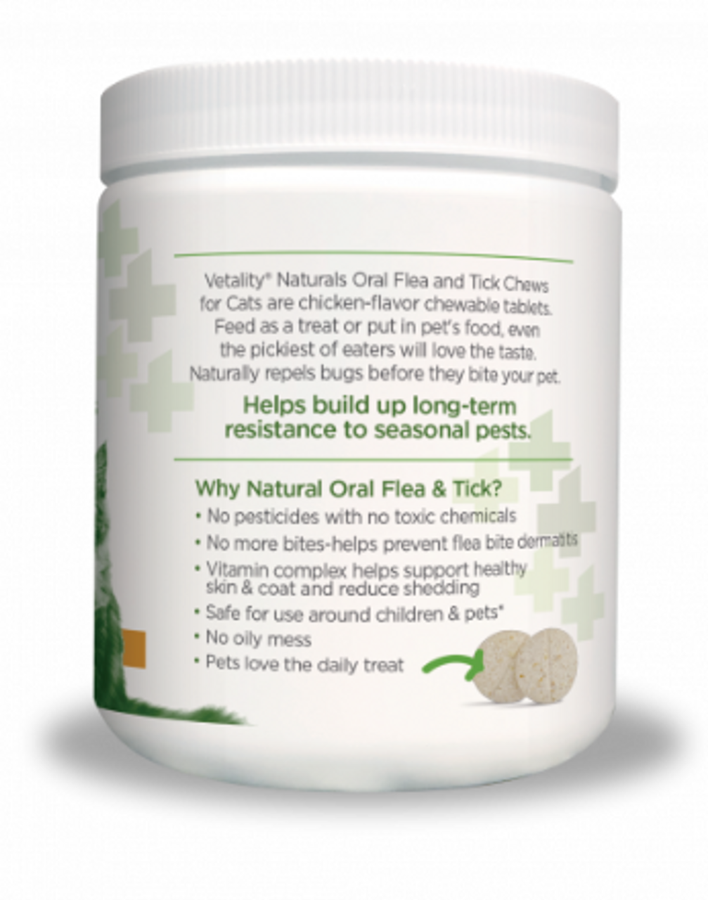 Vetality Naturals Oral Flea & Tick Chews for Cats, Natural Defense