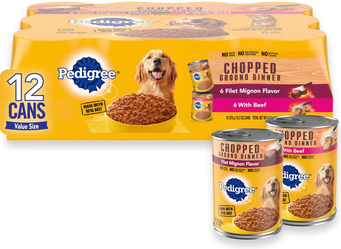 Pedigree Chopped Ground Dinner Filet Mignon Beef Adult Canned Dog Food  Variety Pack oz/Case of 12