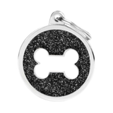 Myfamily Large Round Black Glitter with Bone Personalized Dog ID Tag 