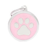 Myfamily Big Circle Pink Paw Personalized Dog ID Tag 