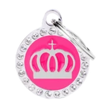 Myfamily Glam Crown Circle Fuchsia Strass Personaized Dog ID Tag 