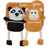 Incredipet Leather & Rope Panda & Monkey Dog Toys 2 pk
