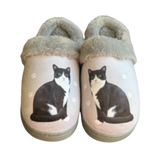 E & S Imports Black & White Cat Snugg Slippers