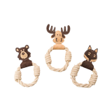 Spot Dura-Fuse Forest Animal Leather with Rope Ring Dog Toy, Assorted 11 in