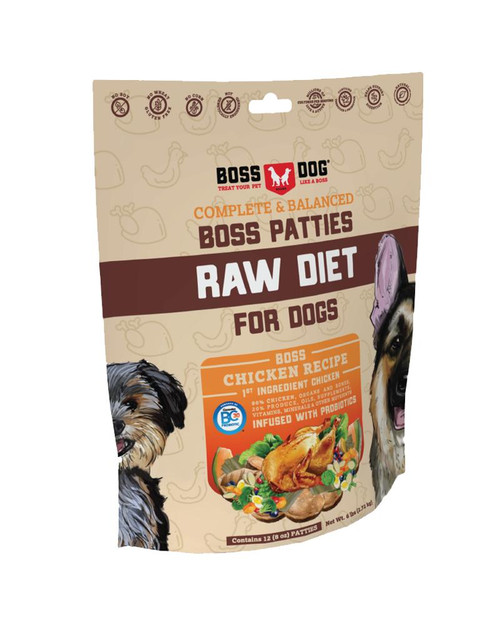Boss Dog Raw Chicken Boss Patties Complete Meal Frozen Dog Food 6 lb