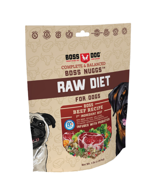 Boss Dog Raw Beef Boss Nuggs Complete Meal Frozen Dog Food Nuggets 3 lb