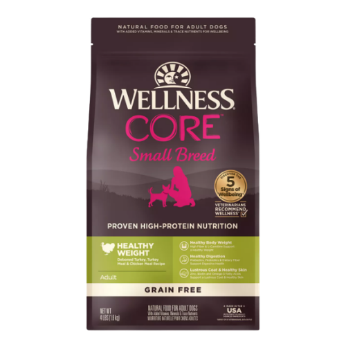Wellness Core Small Breed Healthy Weight Deboned Turkey, Turkey Meal & Chicken Meal Recipe Grain-Free Dry Dog Food 4 lb