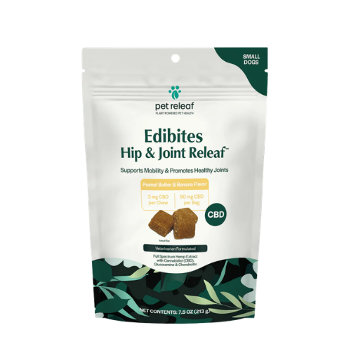 Pet Releaf Edibites CBD Hip & Joint Peanut Butter & Banana Flavor Soft Chews for Small Dogs 7.5 oz