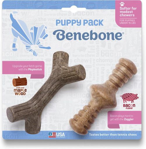 Benebone Bacon Flavor Durable Tiny Puppy Dog Chew Toys 2 pk