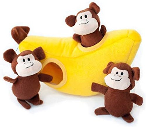 Zippy Paws Monkey In Banana Burrow Dog Toy 