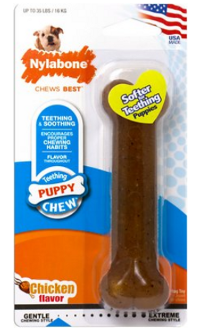 Nylabone Puppy Chicken Flavor Bone Dog Chew Toy Wolf
