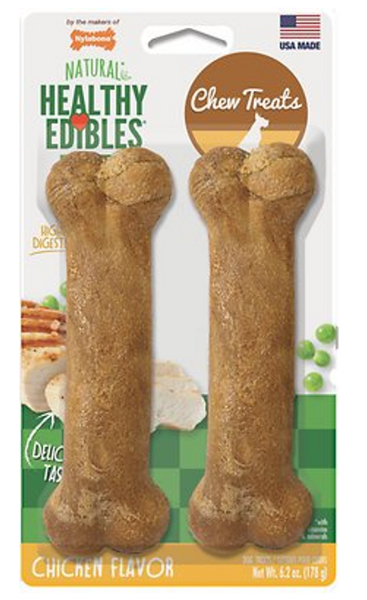 Nylabone Healthy Edibles Chicken Flavor Dog Bone Treats, Twin Pack 2 pk Wolf