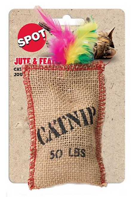 Spot Ethical Pet Jute & Feather Sack Catnip Cat Toy 