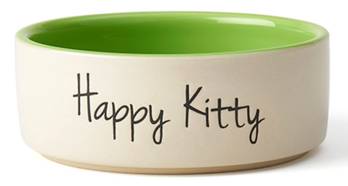 Petrageous Designs Happy Kitty Ceramic Cat Dish, Lime Green 5 in