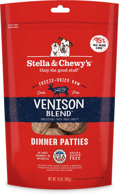 Stella & Chewy's Raw Venison Blend Dinner Patties Grain-Free Freeze-Dried Dog Food 14 oz