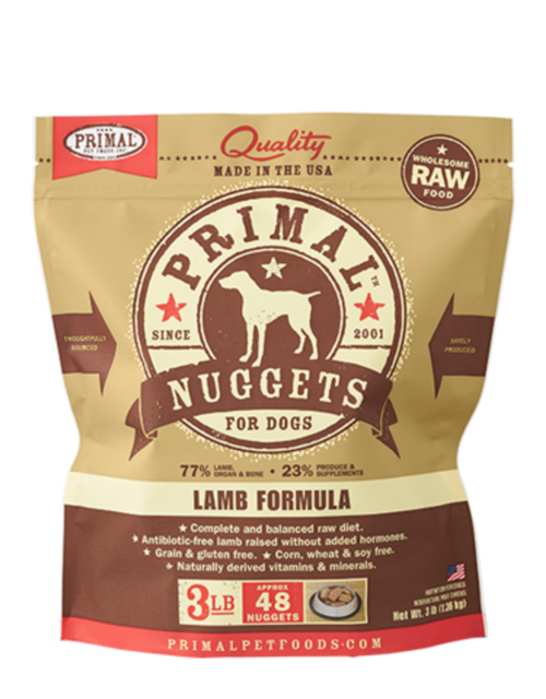 Primal Raw Frozen Nuggets Lamb Formula Dog Food 3 lb