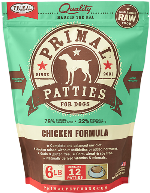 Primal Raw Frozen Patties Chicken Formula Dog Food 6 lb