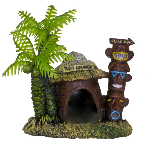 Blue Ribbon Betta Hut With Palm Tree Aquarium Ornament 