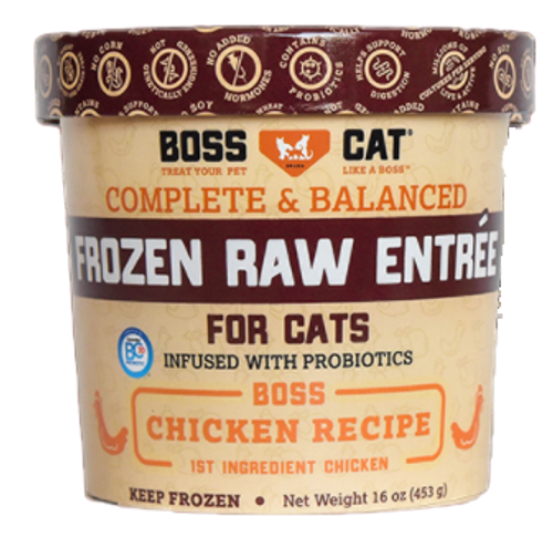 Boss Cat Complete And Balanced Raw Chicken Entree Deli Cup Frozen Cat Food 16 oz