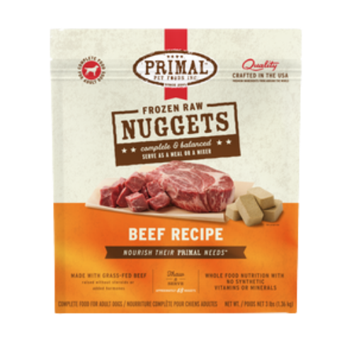 Primal Raw Frozen Nuggets Beef Formula Dog Food 3 lb