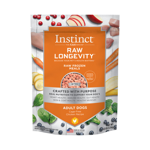 Instinct Raw Longevity Frozen Bites Cage-Free Chicken Recipe for Adult Dogs over 7 years 4 lb