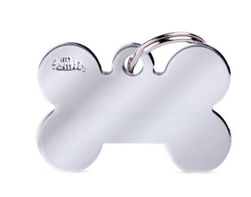 Myfamily Chrome Plated Brass Bone Shaped Personalized Dog ID tag