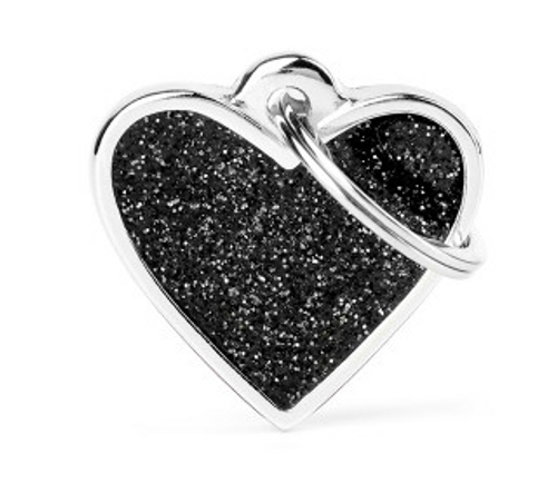 Myfamily Small Heart Shaped Black Glitter Personalized Dog ID Tag 