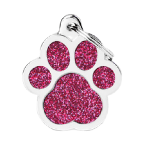 Myfamily Large Paw Shaped Pink Glitter Personalized Dog ID Tag 