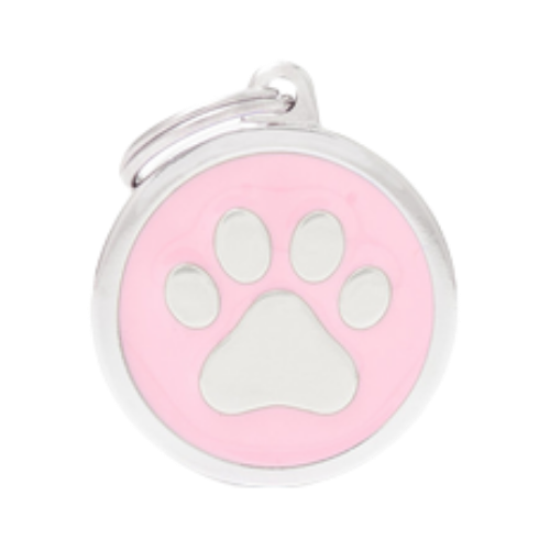 Myfamily Big Circle Pink Paw Personalized Dog ID Tag 