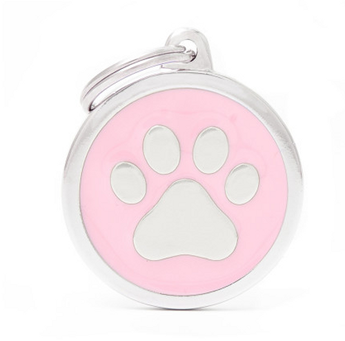 Myfamily Big Circle Pink Paw Personalized Dog ID Tag 