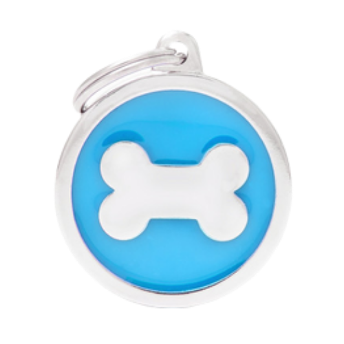 Myfamily Enamel Light Blue Circle with Bone Personalized Dog ID Tag 