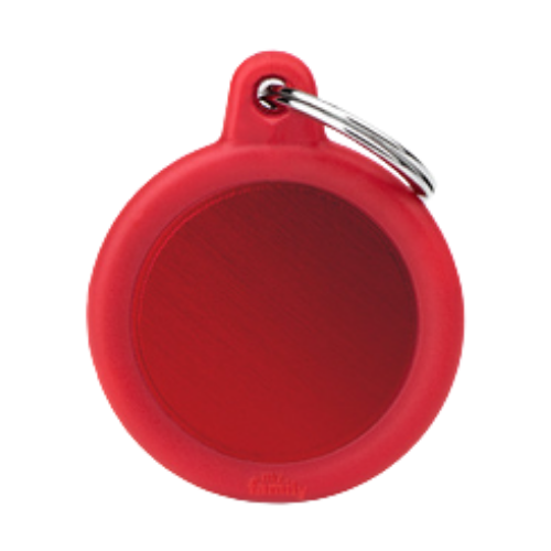 Myfamily Hushtag Red Aluminum Circle Personalized Dog ID Tag 