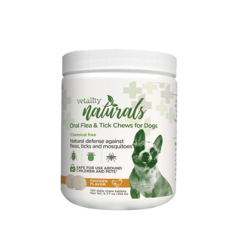 Vetality Naturals Oral Flea & Tick Chews for Dogs, Natural Defense Against Fleas, Ticks & Mosquitoes 120 ct