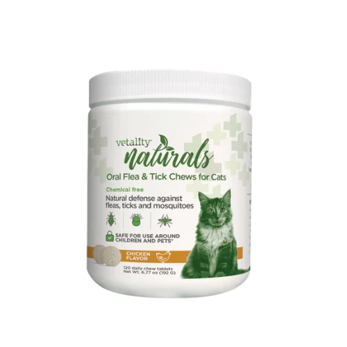 Vetality Naturals Oral Flea & Tick Chews for Cats, Natural Defense Against Fleas, Ticks & Mosquitoes 120 ct