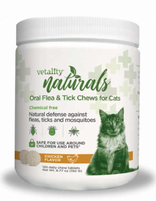 Vetality Naturals Oral Flea & Tick Chews for Cats, Natural Defense Against Fleas, Ticks & Mosquitoes 120 ct