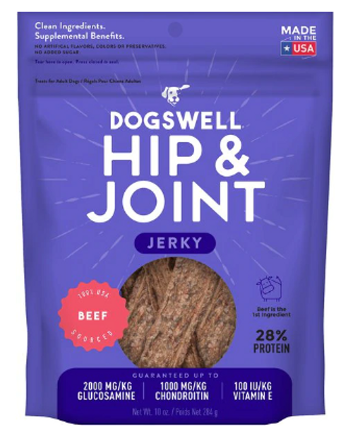 Dogswell Jerky Hip & Joint Beef Recipe Grain-Free Dog Treats 10 oz