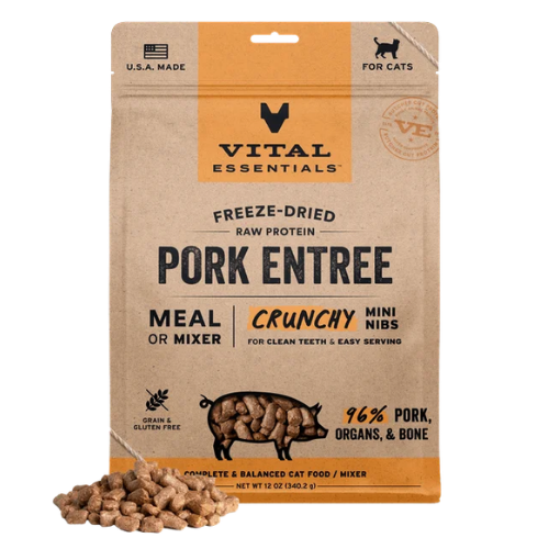 Vital Essentials Freeze-Dried Raw Pork Entrée Mini Nibs Cat Food 8 oz