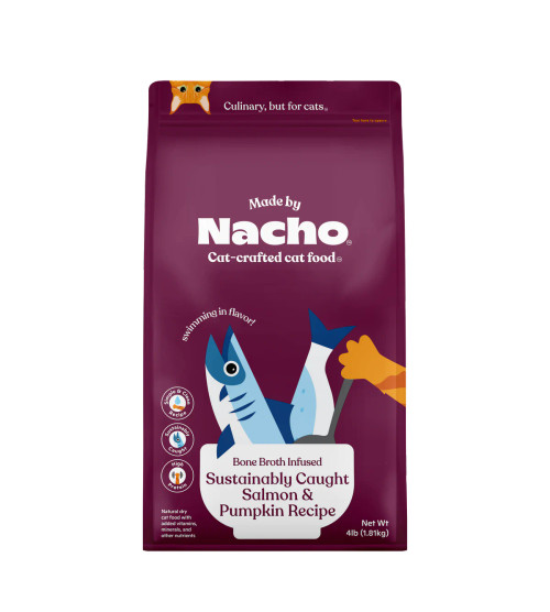 Made By Nacho Bone Broth Infused Kibble Sustainably Caught Salmon & Pumpkin Recipe Dry Cat Food 4 lb