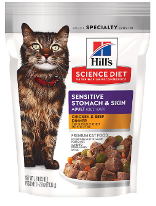 Hill's Science Diet Sensitive Stomach & Skin Chicken & Beef Dinner Wet Cat Food Pouch 