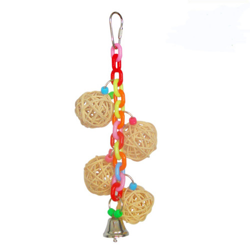 Incredipet Vine Balls on Chain with Bell Bird Toy, 9 in 