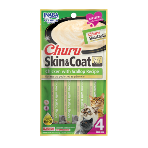 Inaba Churu Skin & Coat Chicken with Scallop Recipe Lickable Cat Treat 4 pk